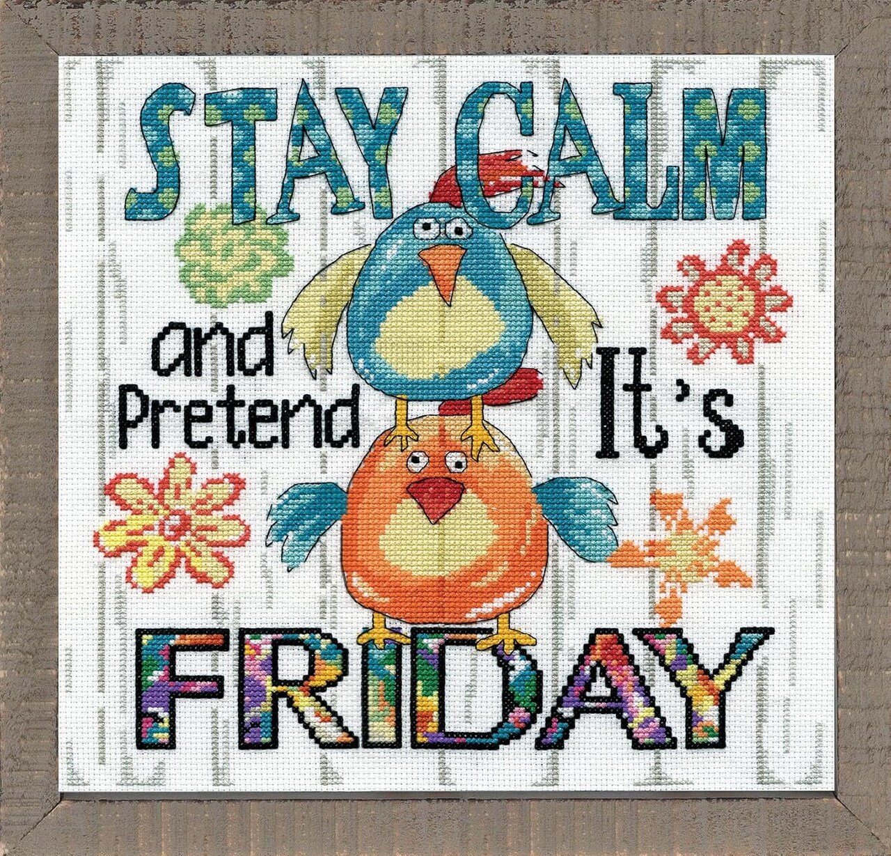 Stay Calm Counted Cross Stitch Kit – 14CT White Aida, 10×10 Inch, Complete DIY Embroidery Kit with Threads & Needle, Made in USA